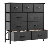 YITAHOME Cajonera de Tela,Cómoda de Tela,Unidad de Almacenamiento de Tela,con 9 cajones Extraíbles,con Parte Superior de Mader,Cómoda de para Sala de Estar,Dormitorio, Negro y Gris