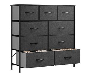 YITAHOME Cajonera de Tela,Cómoda de Tela,Unidad de Almacenamiento de Tela,con 9 cajones Extraíbles,con Parte de Mader,Cómoda de para Sala de Estar,Dormitorio, Negro y Gris