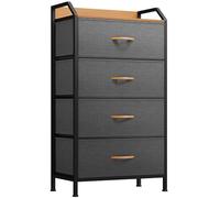 YITAHOME Cajonera de Tela con Bolsillos Laterales, Ganchos,Cómoda de Tela,Unidad de Almacenamiento,con 4 cajones Extraíbles,Cómoda de para Sala de Estar,Dormitorio, Gris Oscuro