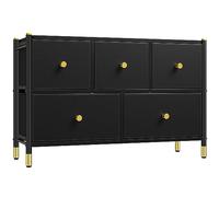 YITAHOME Cajonera para Armario, Cuero PU, Cómoda Dormitorio 5 Cajones, Cajones de Tela con Parte de Madera, Cajas organizadoras para armarios, Dormitorio, Pasillo, Negro