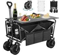 YITAHOME Carrito de Playa con Grandes Ruedas Universales, Carretilla Plegable con Mesa y 2 Portavasos Gran Capacidad 220 lbs, Altura del Mango Ajustable, Carro Camping para Jardín/Playa/Picnic (Negro)