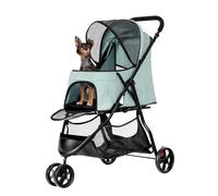 YITAHOME Carrito plegable para perros y gatos de 15 kg, tres ruedas, ventana de malla, frenos, marco de tubo de hierro, resistente, adecuado para mascotas de tamaño medio, verde claro