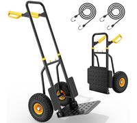YITAHOME Carro de mano plegable con 2 ruedas industriales grandes, camión de saco resistente de altura ajustable con ruedas silenciosas de alto agarre, capacidad de 150 kg, incluye 2 cuerdas elásticas