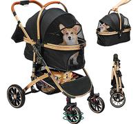 YITAHOME Carro Perro 3 en 1, Carrito para Perros, Cochecito de Viaje para Perros Gatos Mascotas, con Asiento de Coche Desmontable, Plegable Carro para Perros, Portátil Cochecito Perro (Negro)