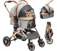 YITAHOME Carro Perro 3 en 1, Carrito para Perros, Cochecito de Viaje para Perros Gatos Mascotas, con Asiento de Coche Desmontable, Plegable Carro para Perros, Portátil Cochecito Perro (Gris)