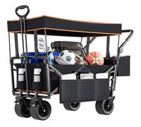 YITAHOME Carro Plegable con Toldo, Carro para la Playa con Mango & 2 Portavasos, Gran Capacidad 220 Libras, Carro de Camping con Ruedas Reforzadas para Jardín/Playa/Picnic (Negro)