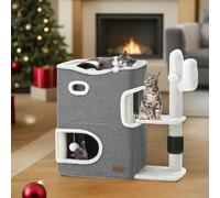 YITAHOME Casa de juegos para gatos de 2 pisos, casa de juegos para interiores con tabla para rascar y cubo, bonito mueble moderno para gatos con varios gatos, cactus (gris)