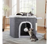 YITAHOME Casa para gatos de interior, casa para gatos plegable 47L x 40A x 32Al cm, gran cueva para gatos con tabla para rascar y pelota de juego, cama cueva para gatos, túnel para gatos para mascotas