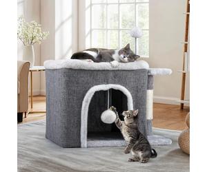 YITAHOME Casa para gatos de interior, casa para gatos plegable 47L x 40A x 32Al cm, gran cueva para gatos con tabla para rascar y pelota de juego, cama cueva para gatos, túnel para gatos para mascotas