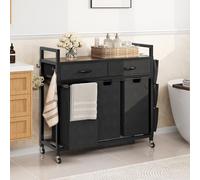 YITAHOME Cesto para la colada con 2 bolsillos extraíbles y extraíbles, clasificador de ropa con 2 cajones, para lavandería, dormitorio, cuarto de baño, dormitorio - negro