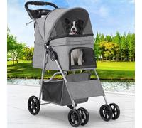YITAHOME Cochecito para mascotas para perros pequeños a medianos, cochecito de 4 ruedas con cesta de almacenamiento, carro de viaje plegable para mascotas con portavasos y cesta de almacenamiento