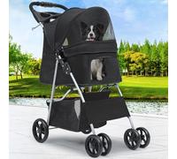 YITAHOME Cochecito para mascotas para perros pequeños a medianos, cochecito de 4 ruedas con cesta de almacenamiento, carro de viaje plegable para mascotas con portavasos y cesta de almacenamiento