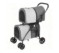 YITAHOME Cochecito para perros de dos pisos, capacidad de carga de hasta 30 kg, plegable con ventana de malla, para dos perros y gatos, color gris
