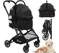 YITAHOME Cochecito para perros pequeños, 3 en 1, hasta 15,9 kg, plegable, para perros pequeños, color negro