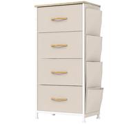 YITAHOME Comoda 4 Cajones,Cajonera de Tela con Bolsillos Laterales,Sinfonier,Robusta Estructura metálica,para Dormitorio, Salón, Pasillo,Beige
