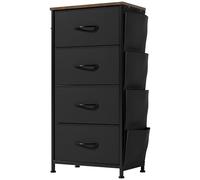 YITAHOME Comoda 4 Cajones,Cajonera de Tela con Bolsillos Laterales,Sinfonier,Robusta Estructura metálica,para Dormitorio, Salón, Pasillo,Negro