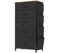 YITAHOME Comoda 5 Cajones,Cajonera de Tela con Bolsillos Laterales,Sinfonier,Robusta Estructura metálica,Cómoda con Tapa de Madera,Negro