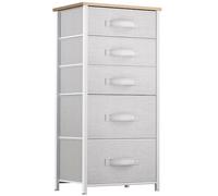 YITAHOME Comoda 5 Cajones,Cajonera de Tela,Sinfonier,Robusta Estructura metálica,Cómoda con Tapa de Madera,Gris Claro