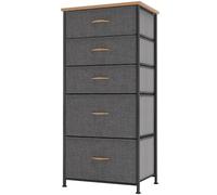 YITAHOME Comoda 5 Cajones,Cajonera de Tela,Sinfonier,Robusta Estructura metálica,Cómoda con Tapa de Madera,Gris Oscuro