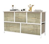 YITAHOME Comoda 5 Cajones,Cajonera de Tela,Sinfonier,Robusta Estructura metálica,Madera de Color Claro