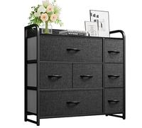 YITAHOME Comoda 7 cajones,Cajonera de Tela,Sinfonier,Robusta Estructura metálica,para Dormitorio, Salón, Pasillo,Negro y Gris