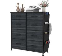 YITAHOME Comoda 8 Cajones,Cajonera de Tela con Bolsillos Laterales,Sinfonier,Robusta Estructura metálica,Cómoda con Tapa de Madera,Grano de Madera Negro