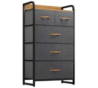 YITAHOME Comoda Cajones,Cómoda con 5 Cajones de Tela,Sinfonier,Robusta Estructura metálica,Cómoda con Tapa de Madera,Gris Oscuro