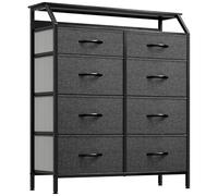 YITAHOME Comoda Cajones,Cómoda con 8 Cajones de Tela,Sinfonier,Robusta Estructura metálica,Cómoda con Tapa de Madera,Negro y Gris