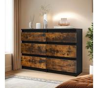 YITAHOME Cómoda de 6 cajones, Unidad de Almacenamiento Moderna para Dormitorio, MDF Resistente y aglomerado, Ideal para Ropa y Necesidades diarias, 100 x 30 x 70 cm, Color Negro y marrón rústico