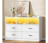YITAHOME Cómoda de 7 cajones con Luces LED RGB, cajones Blancos para Dormitorio con 3 cajones Abiertos de Puerta abatible visibles, Unidad de Almacenamiento de Ropa, mesita de Noche para Dormitorio