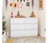 YITAHOME Cómoda de madera, cómoda para dormitorio, 6 cajones con guías, muebles de dormitorio, almacenamiento para dormitorio, armario de dormitorio moderno, mesita de noche, 100 x 30 x 70 cm (blanco)