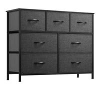 YITAHOME Cómoda de Tela con 7 Cajones,Cajones de Tela con Parte de Madera,Unidad de Almacenamiento para Sala de Estar, Dormitorio, habitación Infantil,Negro y Gris