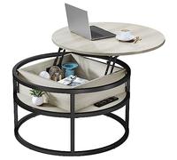 YITAHOME CT41 Mesa de Centro con Tapa elevable, Hierro Madera de Metal, Blanco Roble, 80x80x47cm