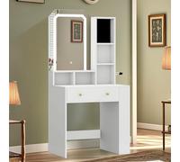 YITAHOME Escritorio de tocador con espejo LED ajustable, organizador de joyas y amplias opciones de almacenamiento para dormitorio y vestidor