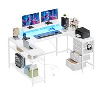 YITAHOME Escritorio esquinero con 4 cajones y Espacio de Almacenamiento, Escritorio para Videojuegos con LED y Soporte para Monitor para Oficina en casa, Escritorio de Esquina Reversible con 2