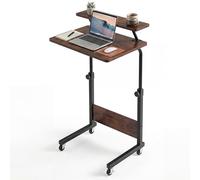 YITAHOME Escritorio móvil con Ruedas, Mesa Auxiliar portátil para Ordenador portátil, Altura Regulable con Estante de Almacenamiento, Mesa Auxiliar con Ruedas, Color marrón