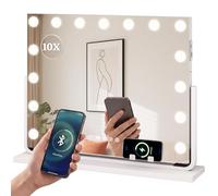 YITAHOME Espejo de Maquillaje 15 LED Estilo Hollywood, 58x56 cm, Espejo Cosmético con Altavoz Bluetooth, Conexión USB y Type-C, Espejo Aumentador 10X y Soporte para Teléfono