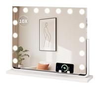 YITAHOME Espejo de Maquillaje con 15 LED y iluminación, Estilo Hollywood con Conexión USB y Tipo-C, 3 Temperaturas de Color Ajustables, Espejo Aumentador 10X y Soporte para Teléfono, 58x46 cm