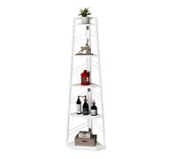 YITAHOME Estante esquinero de 5 niveles, estantería con escalera industrial, expositor abierto de madera para sala de estar, oficina, blanco puro BLANCO