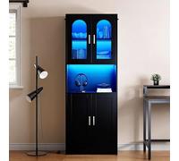 YITAHOME Estantería Alta estantería de Madera con Puertas de Armario, Moderna estantería con Zona de exposición, Mueble de almacenaje con iluminación para hogar, Oficina y salón, Negro