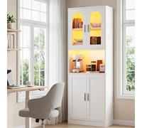 YITAHOME Estantería Alta estantería de Madera con Puertas de Armario, Moderna estantería con Zona de exposición, Mueble de almacenaje con iluminación para hogar, Oficina y salón, Blanco