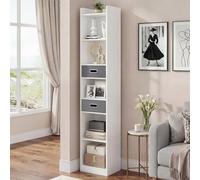 YITAHOME Estantería Alta y Estrecha estantería esquinera Estrecha con 5 estantes y 2 cajones de Tela, estantería Independiente para salón, Dormitorio y Oficina, Blanco