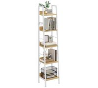 YITAHOME Estantería de 5 Niveles, Estante de Escalera Industrial Estantería Independiente para Libros Estantes de Madera y Marco de Metal Librería Moderna para Sala Pasillo Oficina, Blanco y Roble