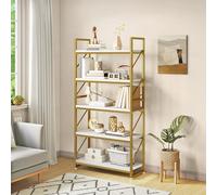 YITAHOME Estantería de 5 Niveles, estantería Grande, Estante de Madera y Marco de Metal, estantería Industrial, Estante de Almacenamiento de pie, para Sala de Estar, Oficina en casa, estantes Dorados