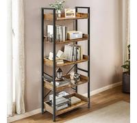 YITAHOME Estantería de 5 Niveles, estantes de Madera de pie con Marco de Acero Estable, Estante Organizador de Almacenamiento Industrial con 4 Ganchos para Sala de Estar, Oficina en casa, marrón