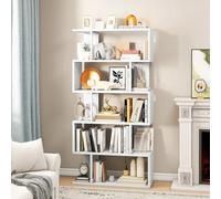 YITAHOME Estantería de 5 Niveles, Librería en Forma de S con Forma de Z, Biblioteca Industrial con Estructura de Acero, Estante de Pie para Dormitorio, Sala de Estar, Oficina en Casa, Blanco