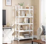YITAHOME - Estantería de 5 niveles para libros industrial, gran biblioteca independiente, estante de madera y marco de metal, estante de almacenamiento para sala de estar, oficina en casa, blanco puro