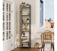 YITAHOME Estantería de 6 Niveles, Librería de Piso con 4 Ganchos, Estante de Madera y Marco de Metal, Estantería Industrial Alta, Almacenamiento para Sala de Estar, Oficina en Casa, Gris