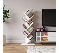 YITAHOME Estantería de árbol, estante de pie para libros, estantes altos de madera industriales, estanterías de almacenamiento para sala de estar, oficina en casa, estantería blanca