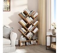 YITAHOME Estantería de árbol, estantería de pie con cajón de Madera, estantería Industrial, Estante de Almacenamiento para Sala de Estar, hogar, Oficina, estantes de Libros Marrón Rústico